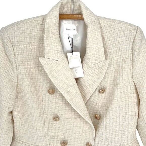 Line and Dot Women’s Avery Double-Breasted Lapel Lined Blazer Jacket Ivory Large - Picture 3 of 12